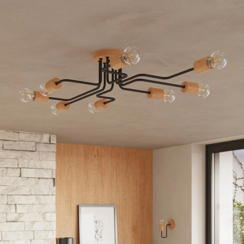 Loftový lustr TIMBO 6 černý dřevěný do obýváku a jídelny od SOLLUX LIGHTING