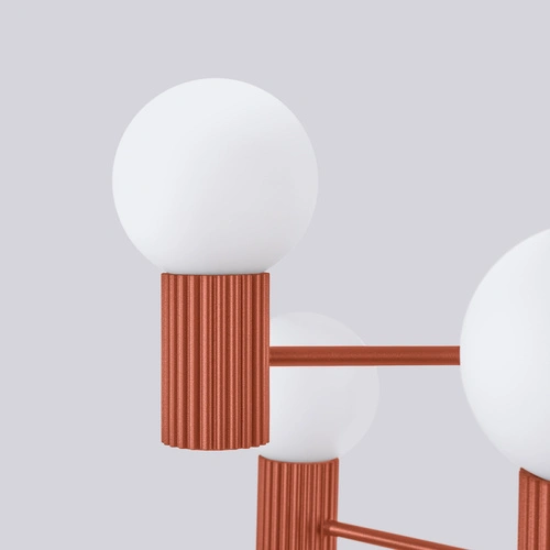 Moderní lustr HALO 6 okrově červený do obýváku a jídelny hliník 64 cm