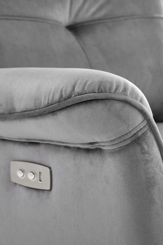 Rozkládací křeslo do obýváku Karlin sametové šedé glamour s relaxační funkcí a USB portem