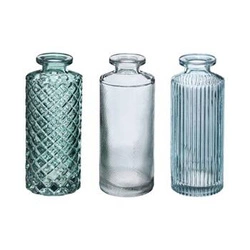 Sada tří skleněných váz Atmosphera modré moderní dekorativní na květiny