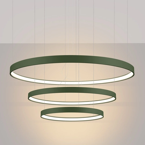 Moderní LED lustr RIO 3 olivový do obývacího pokoje a jídelny, nastavitelná výška 110 cm