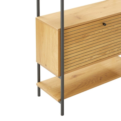 Knihovna Lattes dub 175 cm kovová se skříňkou do obýváku loft Intesi