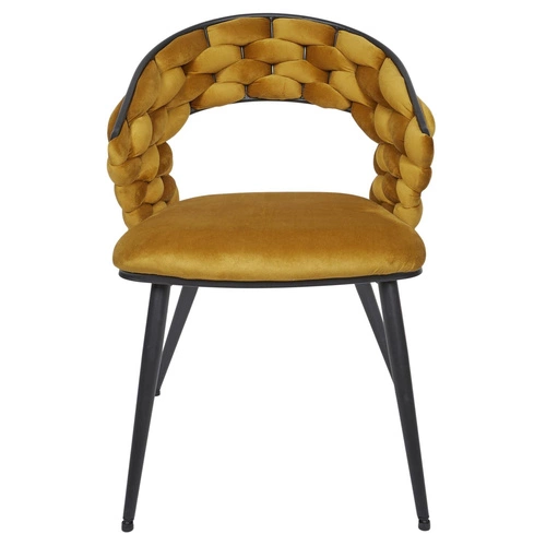 Čalouněná sametová židle Sawyer hořčicová s područkami do jídelny a obývacího pokoje Intesi