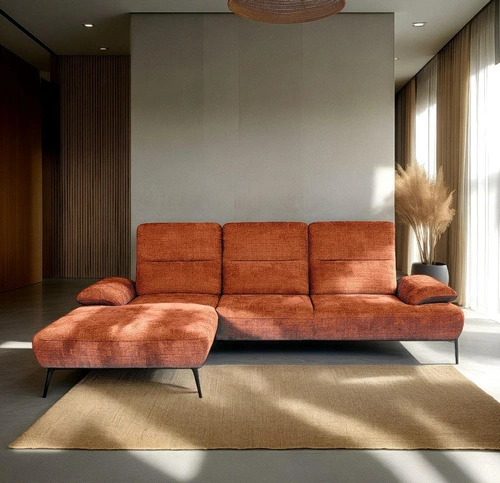 Moderní rohová sedací souprava Rasmus levá terakota s nastavitelným opěradlem do obývacího pokoje Intesi