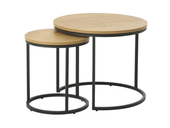 Sada kulatých konferenčních stolků Resul 2v1 dub loft černý do obýváku 60 cm