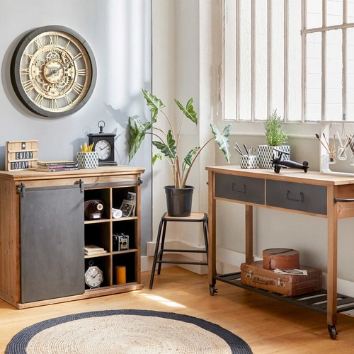 Dřevěná stolička Edena do kuchyně a obýváku, loftový taburet s podnožkou Atmosphera