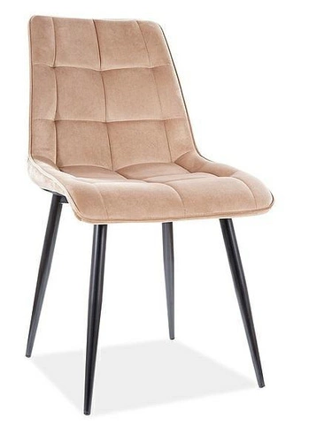 Jídelní židle Plaid Intesi čalouněná sametem béžová glamour s černými nohami
