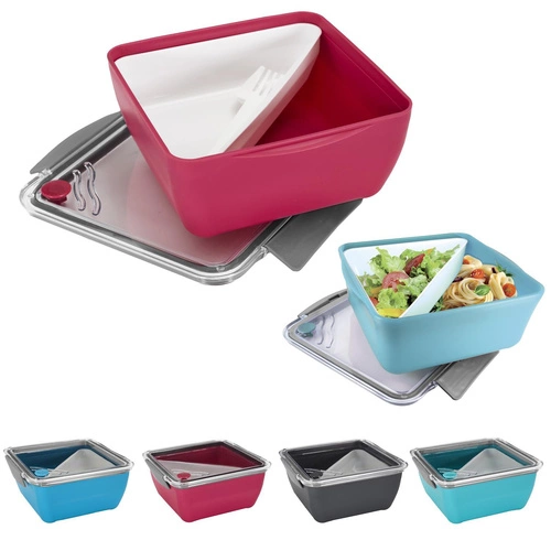 Lunchbox Divided Intesi 2,6l obdélníkový svačinový box s vidličkou do práce modrý