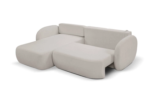 Rohová rozkládací sedačka levá Salby světle šedá moderní do obýváku s úložným prostorem