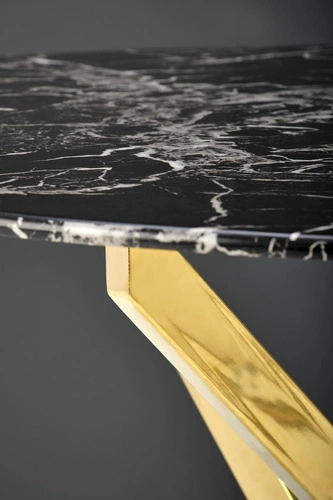 Kulatý skleněný stůl Amber černý mramor zlatý moderní glamour do jídelny 100 cm Intesi