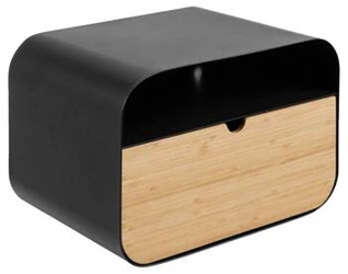 Noční stolek Actona Joliet edge černý se zásuvkou a otevřenou přihrádkou, boho styl, šířka 35 cm