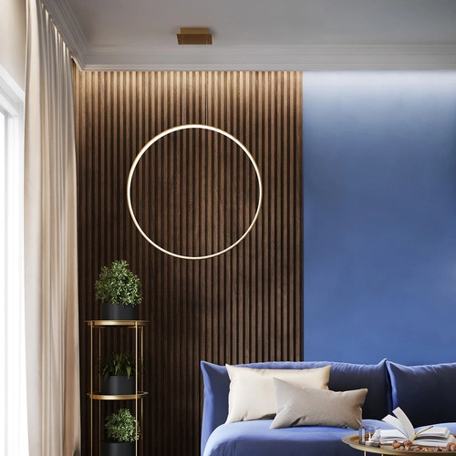 Moderní závěsné svítidlo RIO 110 zlaté LED do obýváku a jídelny rozptýlené světlo