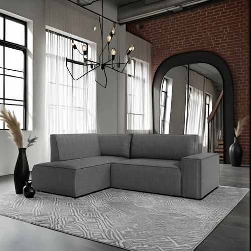 Rohová rozkládací pohovka Molde L levá, tmavě šedý manšestr, s úložným prostorem do obýváku