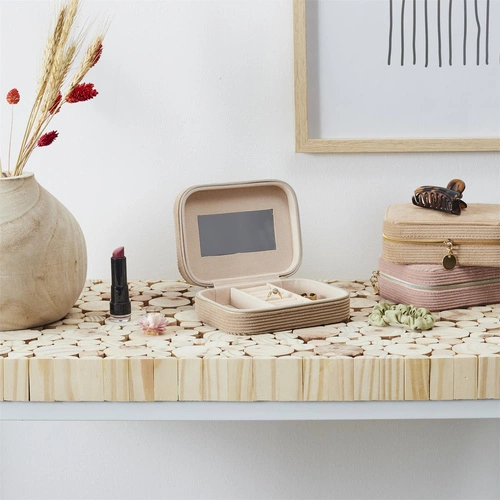 Organizér na šperky do zásuvky Velour Intesi hnědý s zrcátkem manšestrový