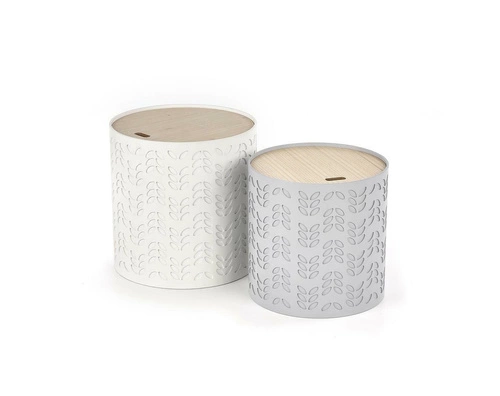 Sada dvou kulatých konferenčních stolků Lamba bílá moderní s úložným prostorem do obýváku