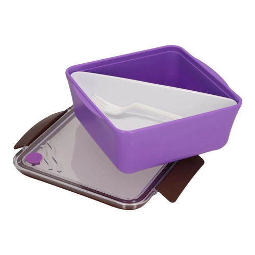 Lunchbox Intesi Divided 2,6l fialový s přihrádkami do školy i práce, s vidličkou, vhodný do mikrovlnky