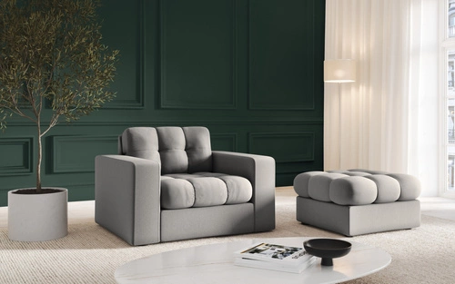 Šedý čalouněný čtvercový taburet Justin do obýváku a ložnice moderní 60x60