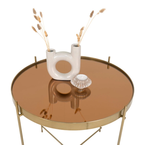 Kulatý konferenční stolek Venezia skleněný černý glamour se zlatou kovovou podstavou do obýváku