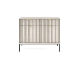 Komoda Delicious moderní v kasmírové barvě s drážkováním a zásuvkami na černých nohách do obýváku 104 cm