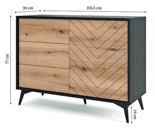 Komoda Fargo 104 cm se zásuvkami s rybí kostí, skandinávská komoda do obýváku na nožkách
