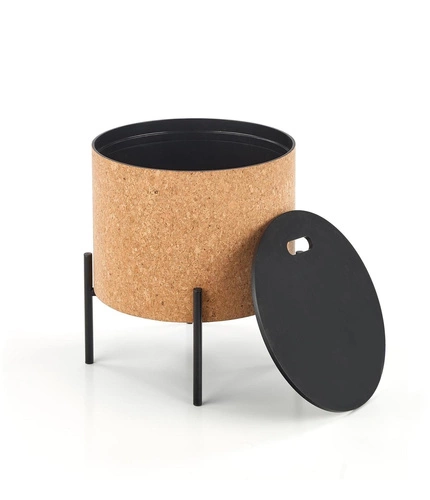 Konferenční stolek Teffa kulatý loftový s úložným prostorem do obýváku přírodní černý 38 cm