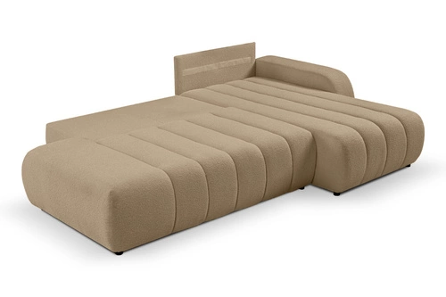 Rohová rozkládací sedačka Hobro béžová moderní pravá do obýváku s úložným prostorem