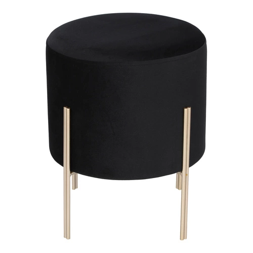 Černý sametový taburet Living Velvet na zlatých nohách kulatý do obýváku ve stylu glamour
