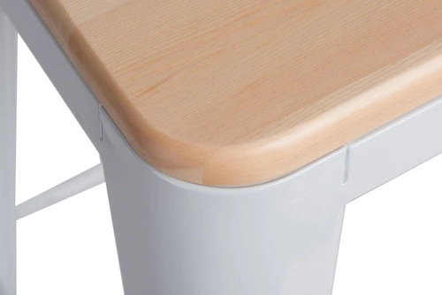 Barová židle Paris Wood 75 cm bílá industriální s dřevěným sedákem do kuchyně a k ostrůvku D2.DESIGN