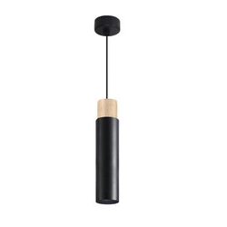 Claro černá 1x15W GU10 závěsná lampa černá+dřevěné stínidlo