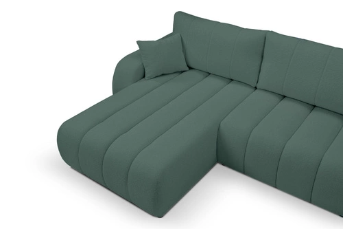 Moderní zelená rohová pohovka Hobro s úložným prostorem a rozkladem levá do obýváku