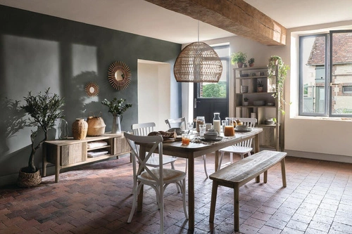 Kulaté boho zrcadlo Sun Atmosphera v dřevěném rámu do obýváku nebo ložnice 58 cm