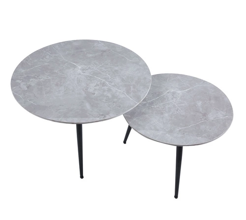 Sada 2 kulatých konferenčních stolků Tifa šedý mramor moderní loft do obýváku 80/60 cm