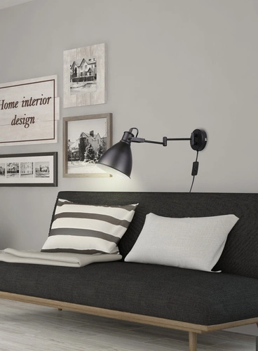 Moderní nástěnné svítidlo Espera černý kov s vypínačem do ložnice a obýváku 45,6 cm