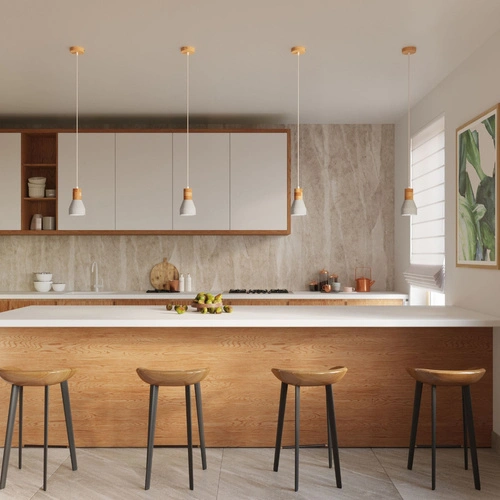 Závěsné svítidlo QUBIC šedé betonovo-dřevěné nad kuchyňský ostrůvek a do jídelny moderní