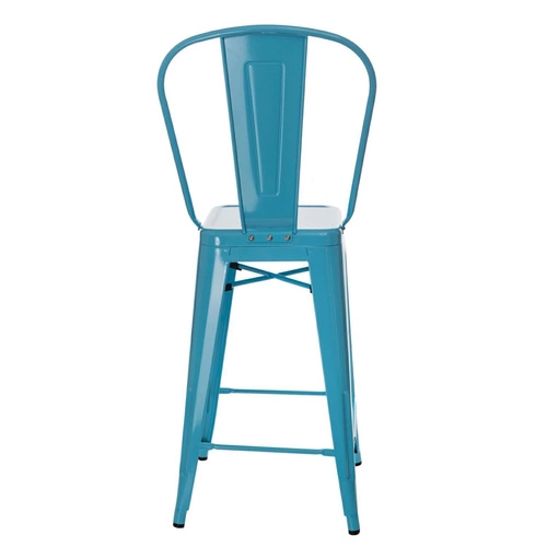 Barová židle Paris Back 66 cm modrá kovová s opěrkou k kuchyňskému ostrůvku industriální D2.DESIGN