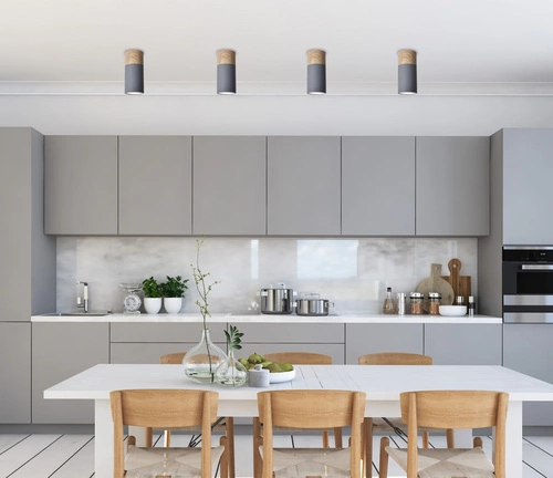 Šedé stropní svítidlo Tuba s dřevem do obýváku a kuchyně moderní jednoduché 15 cm