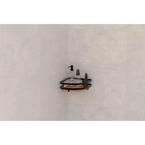 Rohová koupelnová police z černého akáciového dřeva bez vrtání 5five simply smart