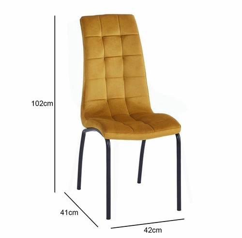 Jídelní židle Ezara Velvet žlutá čalouněná moderní sametová na černých nohách Intesi