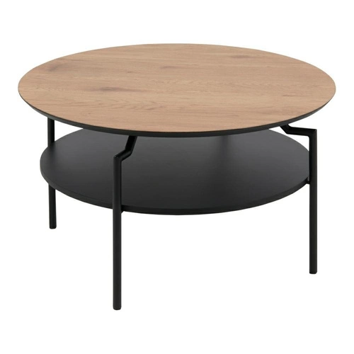 Konferenční stolek kulatý Goldington 80 cm moderní s policí do obýváku přírodní/černý Actona