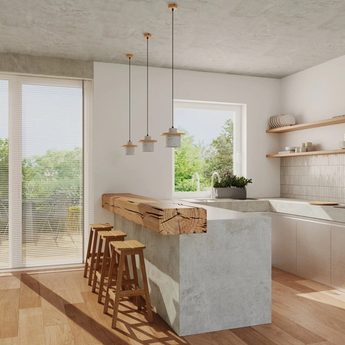 Závěsné svítidlo MAB betonové moderní kulaté do obýváku a kuchyně s dřevem šedé 125 cm