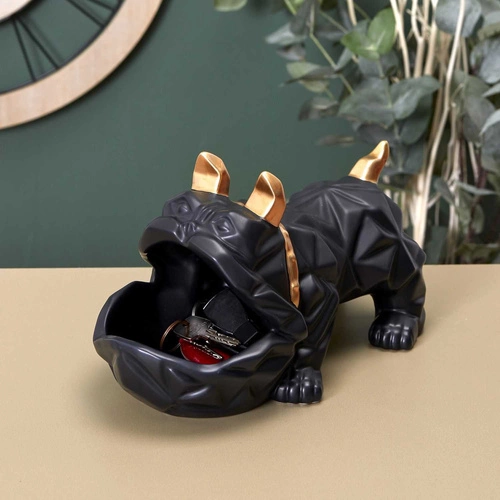 Dekorativní soška buldok keramický organizer černo-zlatý Intesi do obýváku jako dárek