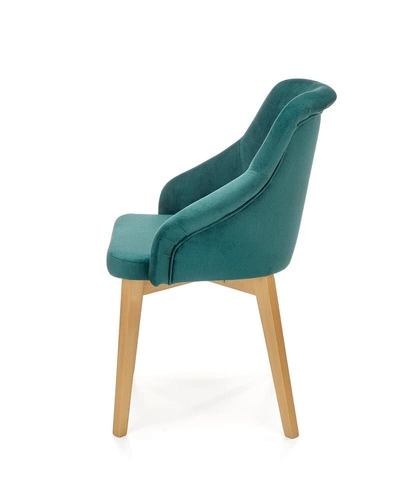 Čalouněná sametová židle Alain zelená s područkami na dřevěných nohách do jídelny