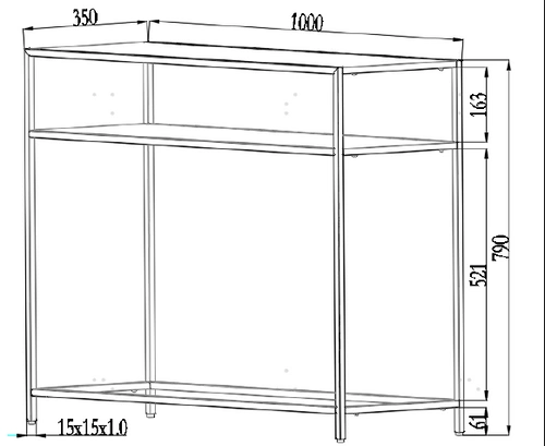 Newcastle II černá kovová konzole s policí moderní industriální do obýváku nebo předsíně