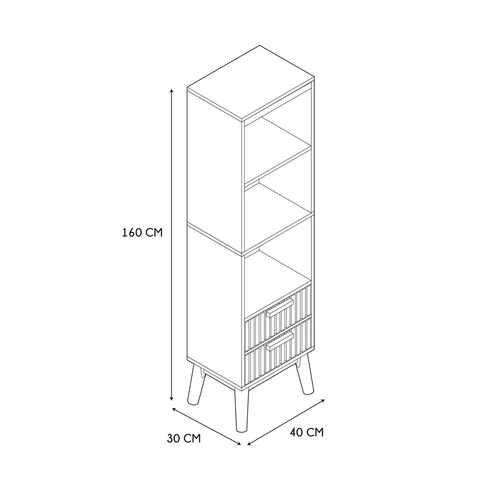 Moderní dřevěná knihovna Klaus s 2 zásuvkami do obýváku, přírodní, 40 cm