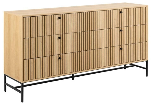 Komoda Albany moderní drásaná dub přírodní 158 cm 6 zásuvek na nožkách do obýváku Actona