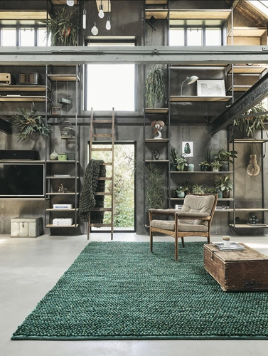 Moderní vlněný koberec do obýváku Cobble zelený 140x200 ručně tkaný snadno čistitelný
