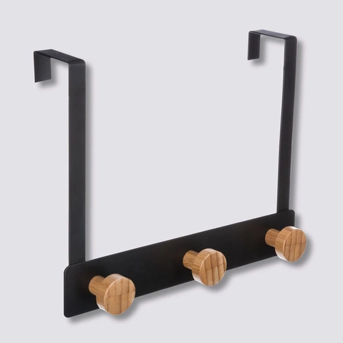 Fiona moderní bambusový závěsný věšák na dveře černý do koupelny a ložnice bez vrtání