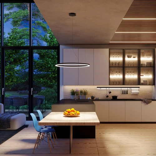 Moderní černý LED lustr ODA 80 s nastavitelným osvětlením do obýváku a jídelny 80 cm