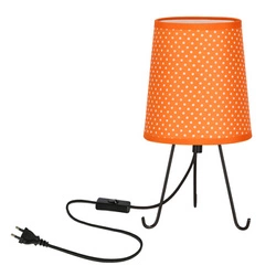 Noční lampička do ložnice Smally moderní černá s oranžovým puntíkovaným stínidlem 30 cm