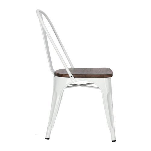 Jídelní židle Paris Wood D2.DESIGN bílá kovová s dřevěným sedákem borovice